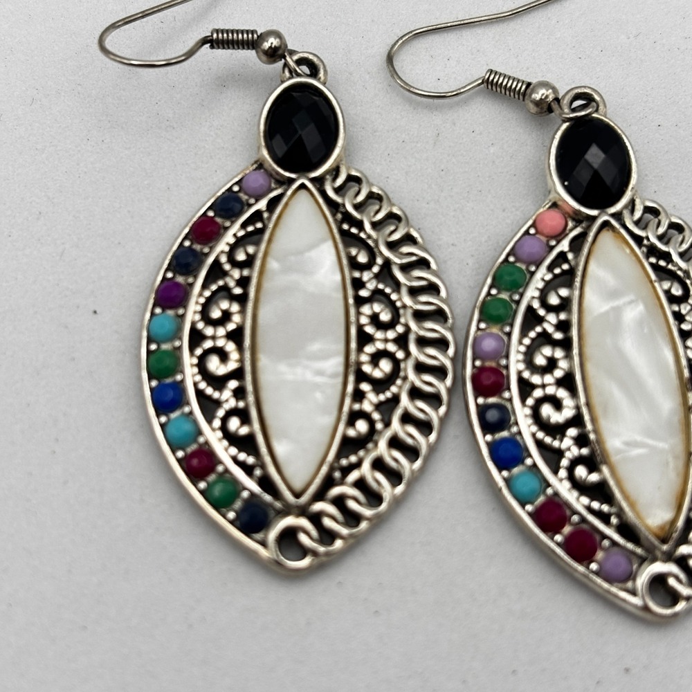 Vintage 90s Silver-Tone Filigree Women's Earring Set Bohemian Retro Drop Dangle - Picture 4 of 14